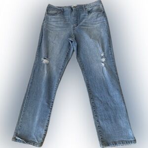 Crown & Ivy High Rise Vintage Straight Jeans distressed size 14 light wash